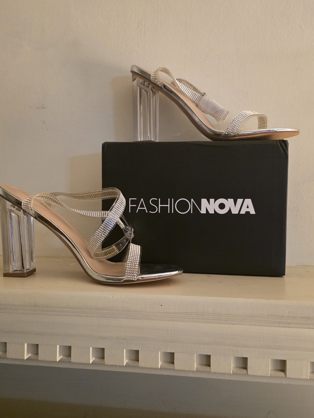 Fashion Nova  Silver Rhinestone Heels - Size 11